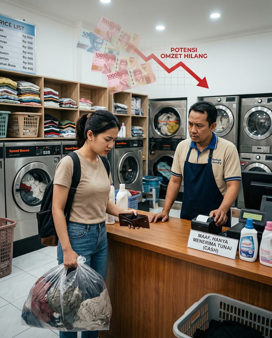 Banyak Pelanggan Batal Nyuci Gara-Gara Nggak Bawa Cash? Hati-Hati, Omzet Kamu Bisa Ikut Hilang Setiap Hari!